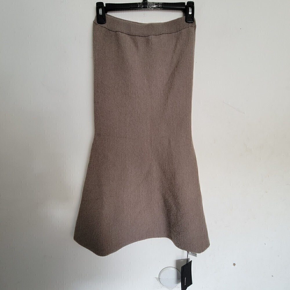 NEW MM&CO. Knit Brown Midi Bodycon Flare Trim Pull On High Waisted Skirt Size XS